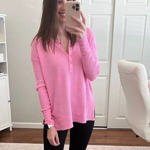 Aerie OFFLINE WOW Waffle Pink Henley Thumbhole Top XS